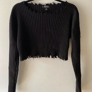 Black distressed cropped sweater